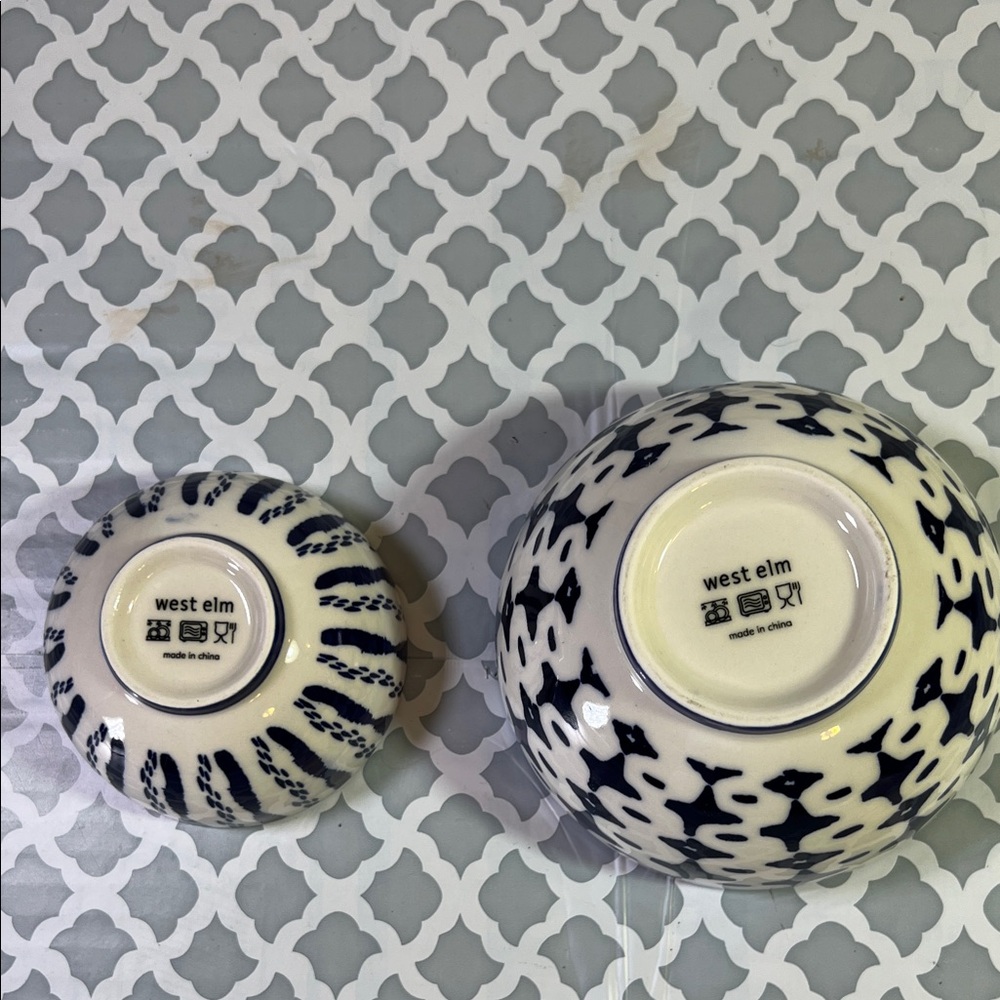 West Elm Blue and White Drip Glaze Ceramic Bowls - Picture 3 of 7
